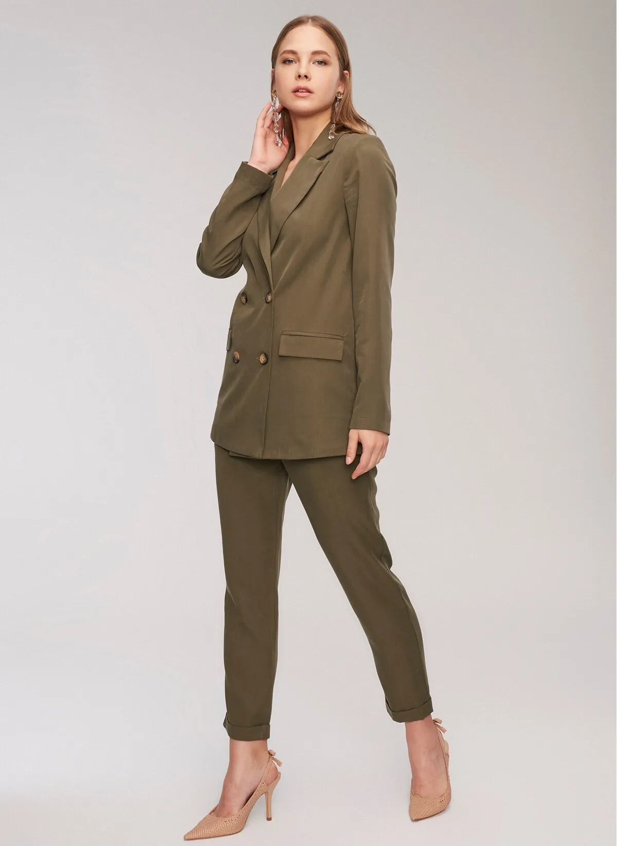 13754 Khaki Ankle Grazer Tencel Pants