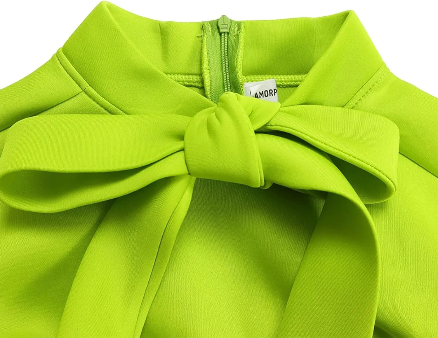 2025 Women's Bow Tie Neck Lantern Sleeve High Waist A-Line Long Dress, Casual Church Dresses with Pockets