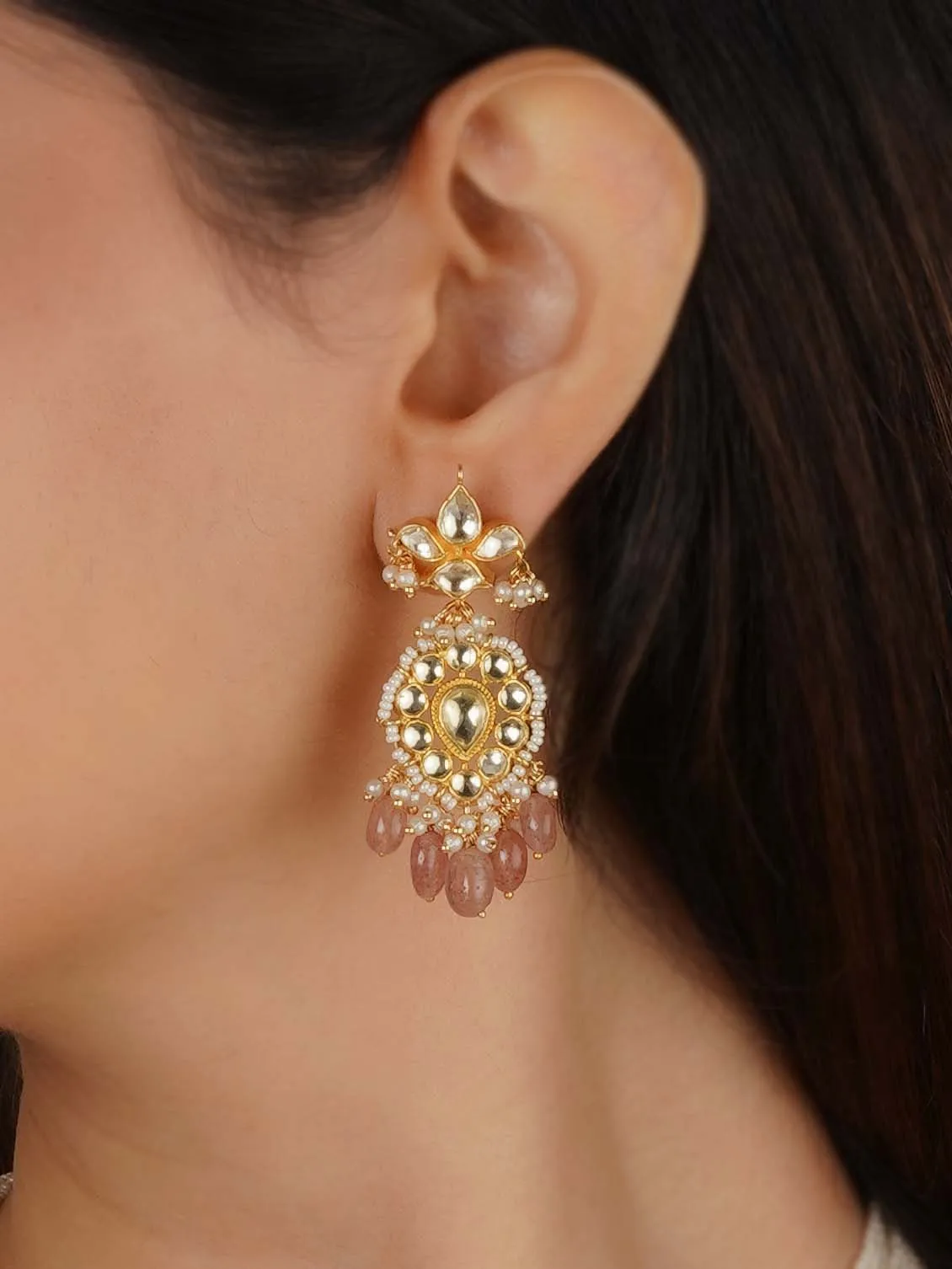 Baby Pink Color Gold Plated Jadau Kundan Necklace Set - MS2285Y