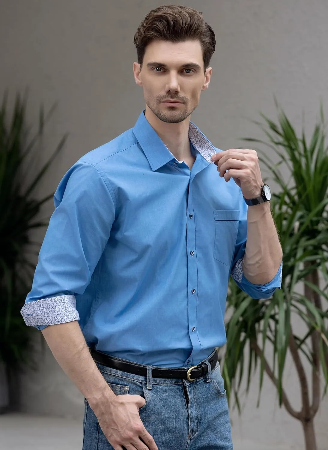 Beninos Men's Casual Long Sleeve Stretch Dress Shirt Wrinkle-Free Slim Fit Button Down Shirts