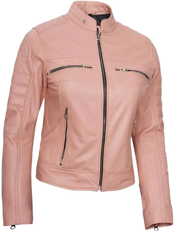 Blingsoul Cafe Racer Leather Jacket Womens - Real Lambskin Leather Jackets for Women