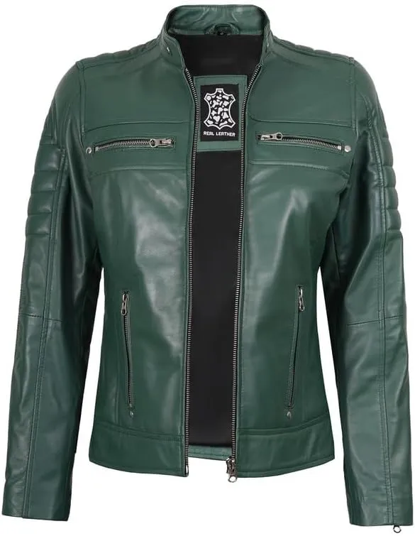 Blingsoul Cafe Racer Leather Jacket Womens - Real Lambskin Leather Jackets for Women
