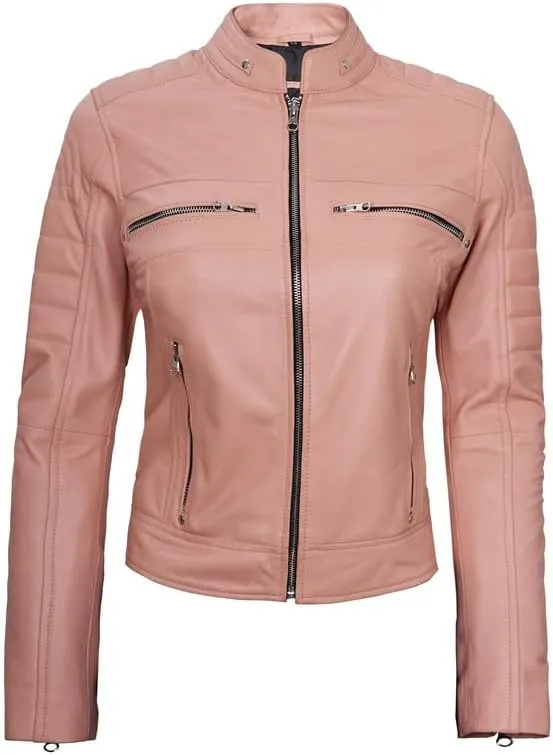 Blingsoul Cafe Racer Leather Jacket Womens - Real Lambskin Leather Jackets for Women