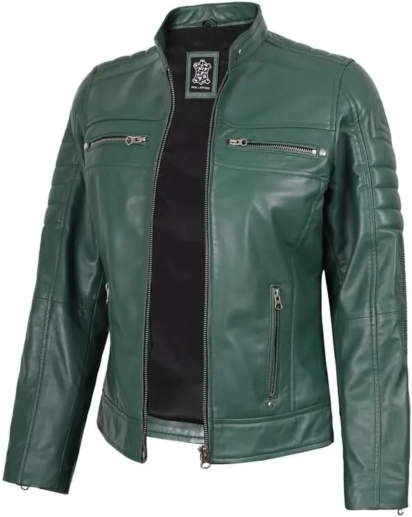 Blingsoul Cafe Racer Leather Jacket Womens - Real Lambskin Leather Jackets for Women