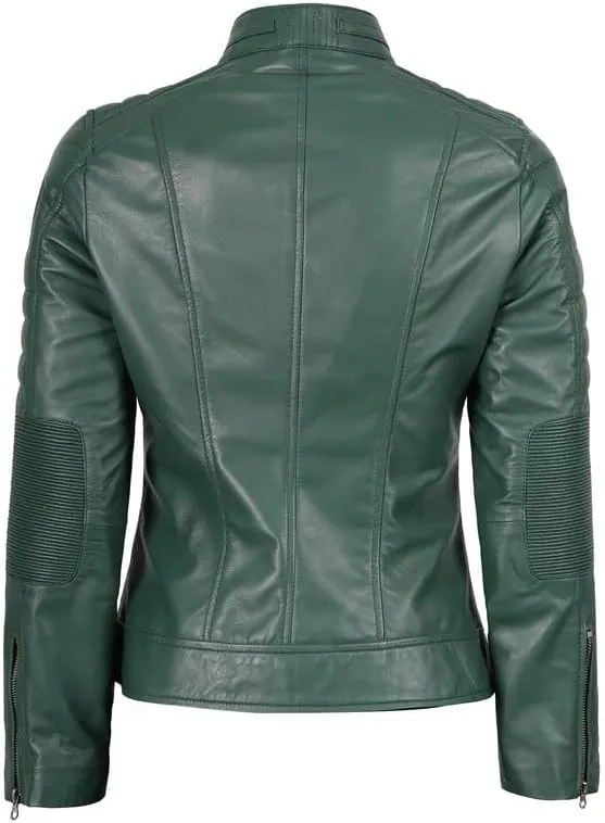 Blingsoul Cafe Racer Leather Jacket Womens - Real Lambskin Leather Jackets for Women