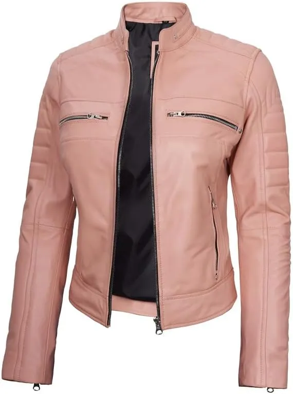 Blingsoul Cafe Racer Leather Jacket Womens - Real Lambskin Leather Jackets for Women