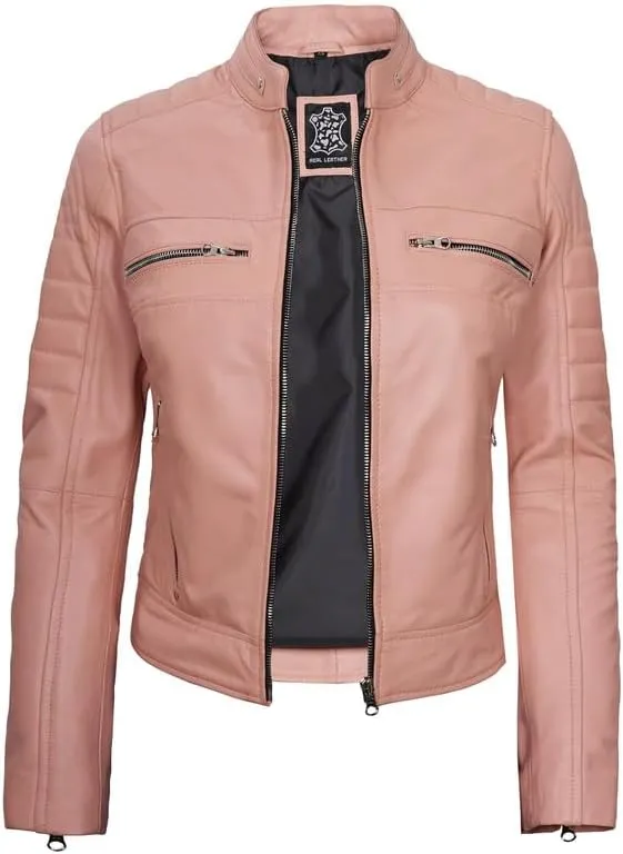 Blingsoul Cafe Racer Leather Jacket Womens - Real Lambskin Leather Jackets for Women