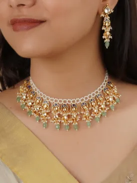 Blue Color Gold Plated Jadau Kundan Necklace Set - MS2148YBL
