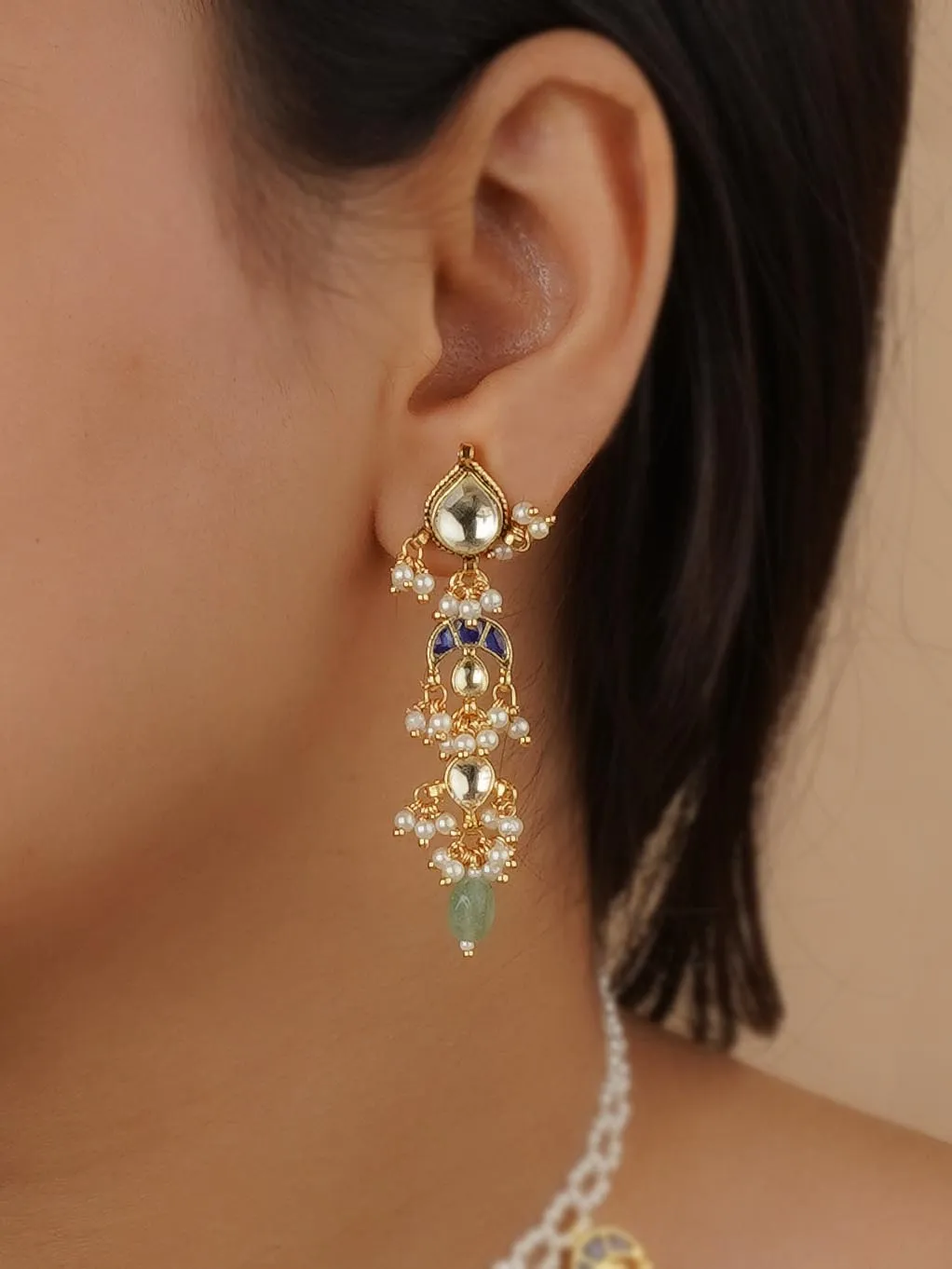 Blue Color Gold Plated Jadau Kundan Necklace Set - MS2148YBL