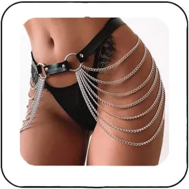 Brishow Leather Waist Chain Belt Black Chain Belts Festival Rave Outfits for Women