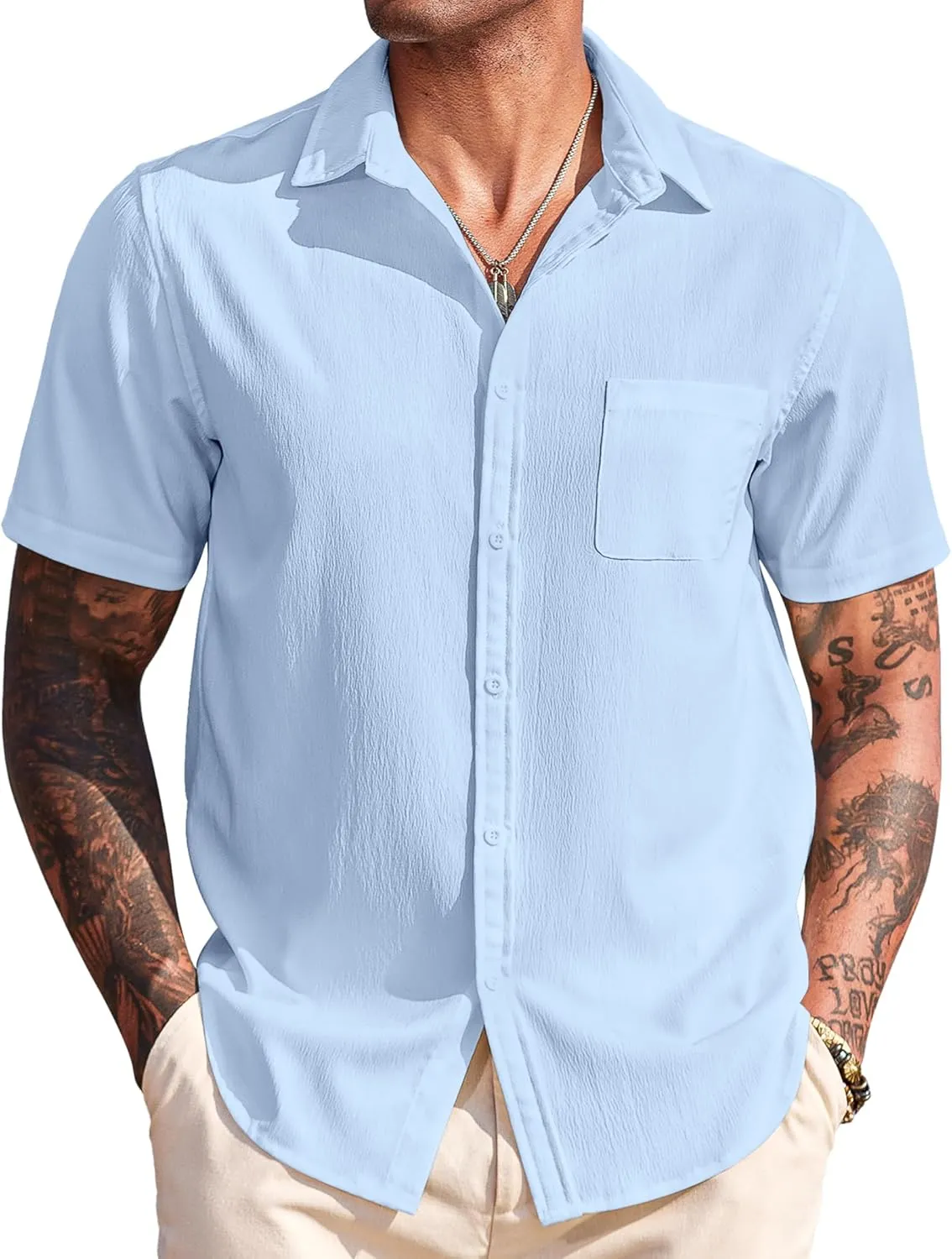 COOFANDY Men's Casual Short Sleeve Button Down Summer Beach Shirt Lightweight Textured Wrinkle Free Untucked Shirts