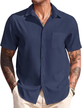 COOFANDY Men's Casual Short Sleeve Button Down Summer Beach Shirt Lightweight Textured Wrinkle Free Untucked Shirts