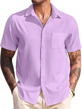 COOFANDY Men's Casual Short Sleeve Button Down Summer Beach Shirt Lightweight Textured Wrinkle Free Untucked Shirts