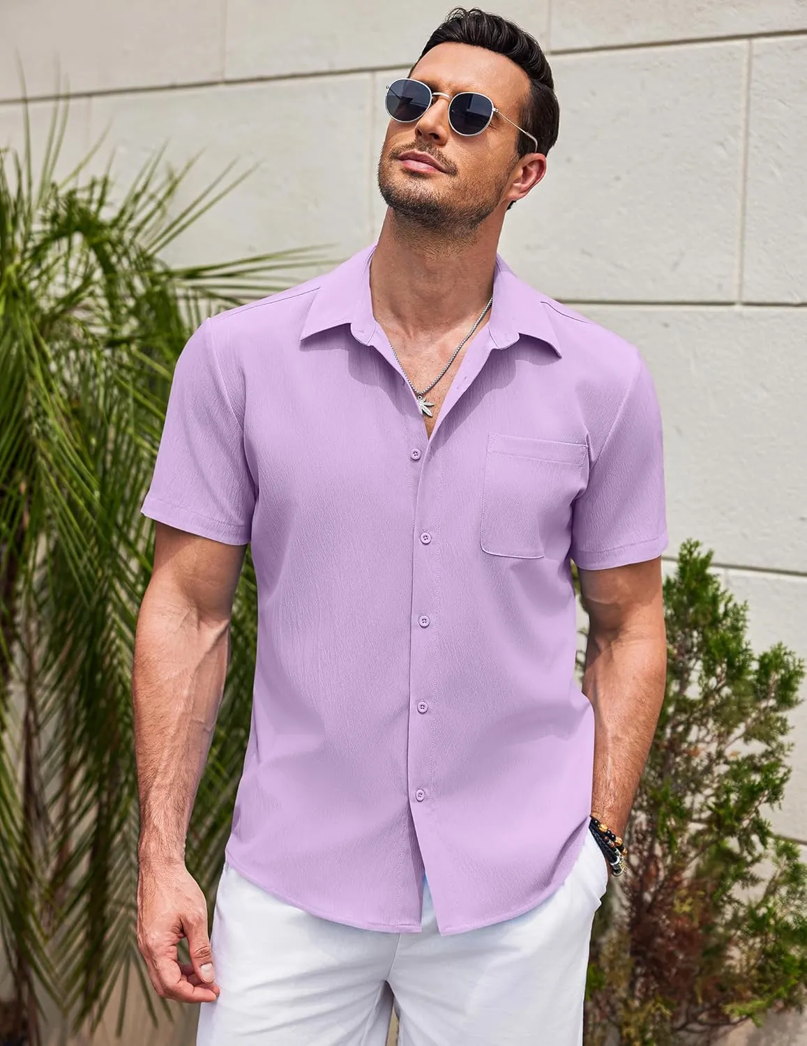 COOFANDY Men's Casual Short Sleeve Button Down Summer Beach Shirt Lightweight Textured Wrinkle Free Untucked Shirts