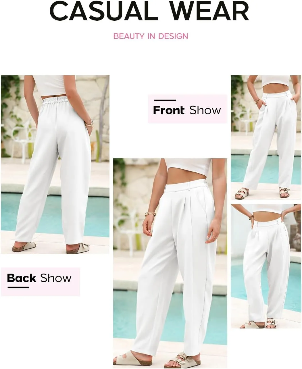 EVALESS Womens Wide Leg Barrel Pants Elastic High Waisted Trousers Business Work Casual Palazzo Pants with Pockets