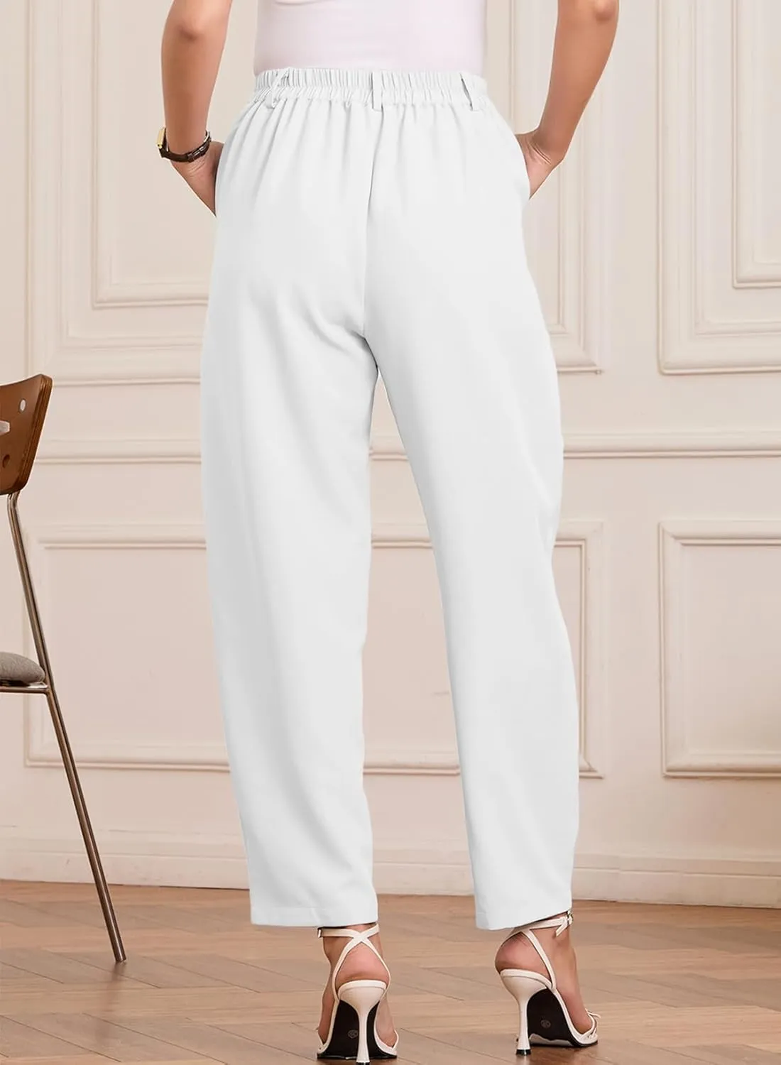 EVALESS Womens Wide Leg Barrel Pants Elastic High Waisted Trousers Business Work Casual Palazzo Pants with Pockets