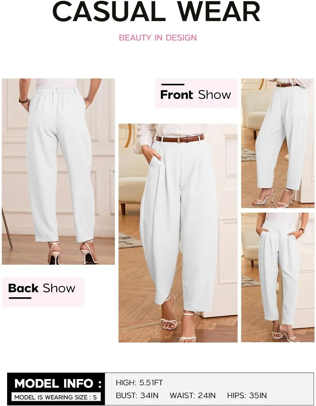 EVALESS Womens Wide Leg Barrel Pants Elastic High Waisted Trousers Business Work Casual Palazzo Pants with Pockets