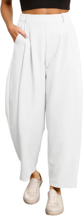 EVALESS Womens Wide Leg Barrel Pants Elastic High Waisted Trousers Business Work Casual Palazzo Pants with Pockets