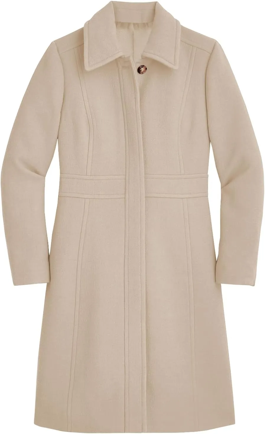 Fisoew Women's Elegant Single Breasted Coat Long Sleeve Mid Winter Overcoat Work Office Pea Coats