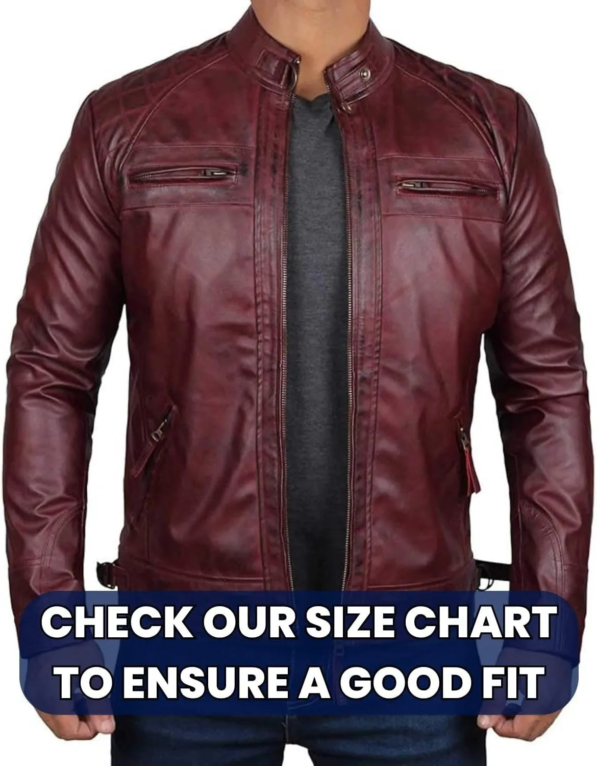 fjackets Real Lambskin Mens Leather Jackets - Quilted Cafe Racer Zip Up Moto Style Leather Jacket Men