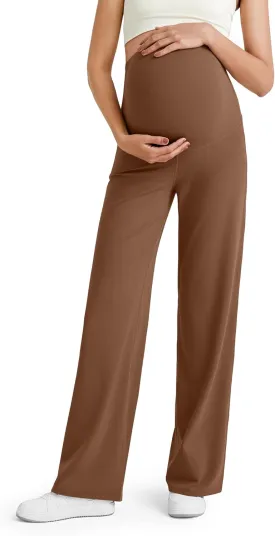 G4Free BareFeel Maternity Dress Yoga Pants Over The Belly Stretchy Work Slack Pregnancy Wide Leg Lounge Trousers