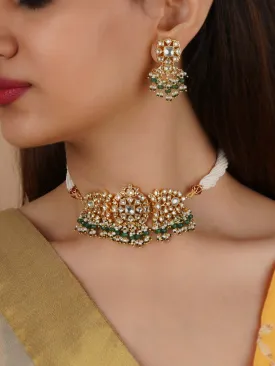 Gold Plated Jadau Kundan Necklace Set - MS2215