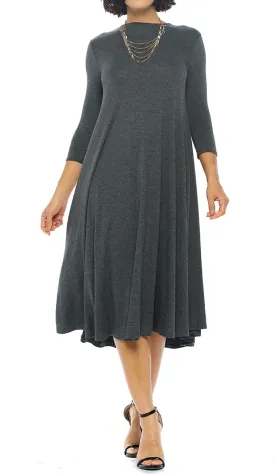 iconic luxe Women's Swing Midi Dress  3/4 Sleeve Flowy A-Line Tunic  Soft, Stretchy, Comfortable, and Versatile