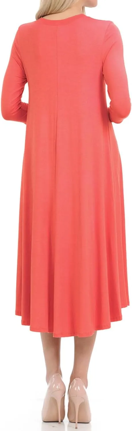 iconic luxe Women's Swing Midi Dress  3/4 Sleeve Flowy A-Line Tunic  Soft, Stretchy, Comfortable, and Versatile