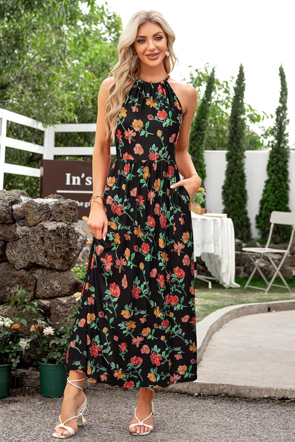 KILIG Women's Summer Maxi Dress 2025 Casual Sleeveless Split Floral Sundress Beach Vacation Flowy Long Dresses