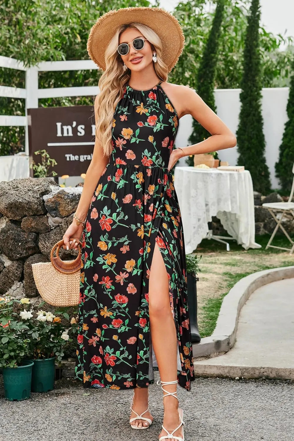 KILIG Women's Summer Maxi Dress 2025 Casual Sleeveless Split Floral Sundress Beach Vacation Flowy Long Dresses