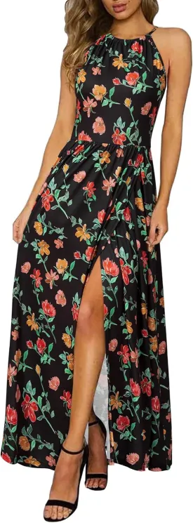 KILIG Women's Summer Maxi Dress 2025 Casual Sleeveless Split Floral Sundress Beach Vacation Flowy Long Dresses
