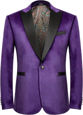 Men's Velvet Blazer One Button Casual Tuxedo for Men Blazer Lapel Prom Party Wedding Banquet