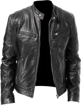 Motorcycle Black Leather Jacket Men - Vintage Biker Cafe Racer Real Lambskin Black Mens Motorcycle Jackets