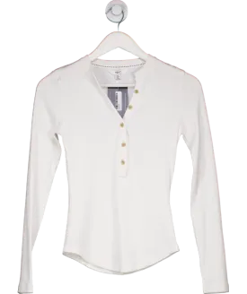 Next White Ribbed Henley Long Sleeve Top UK 8