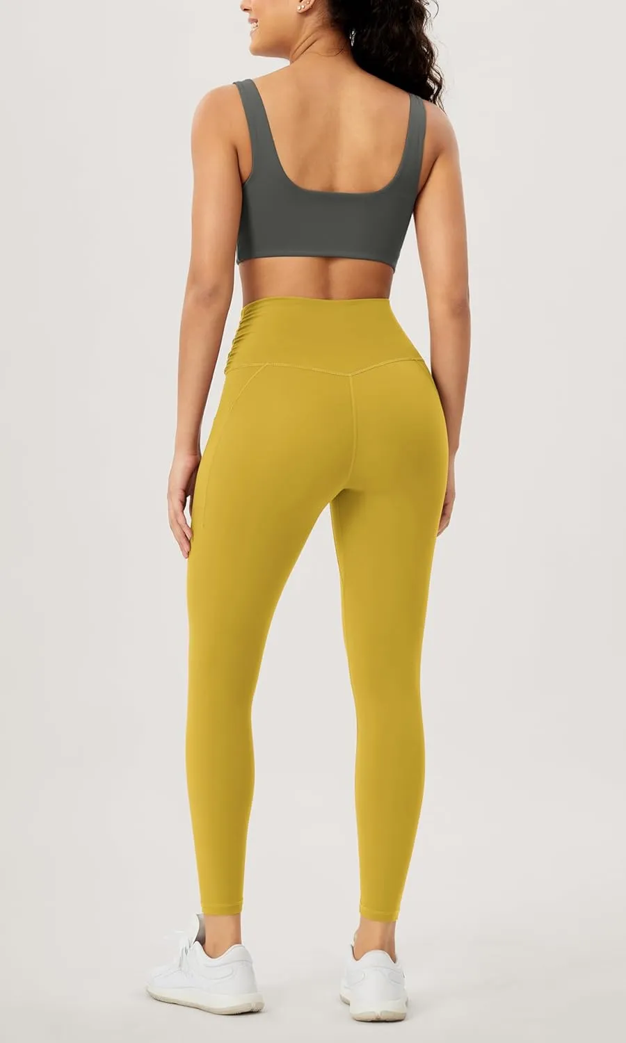 ODODOS Women's Gathered Cross Waist Yoga Leggings with Pockets, 25" / 28" Crossover Workout Yoga Pants