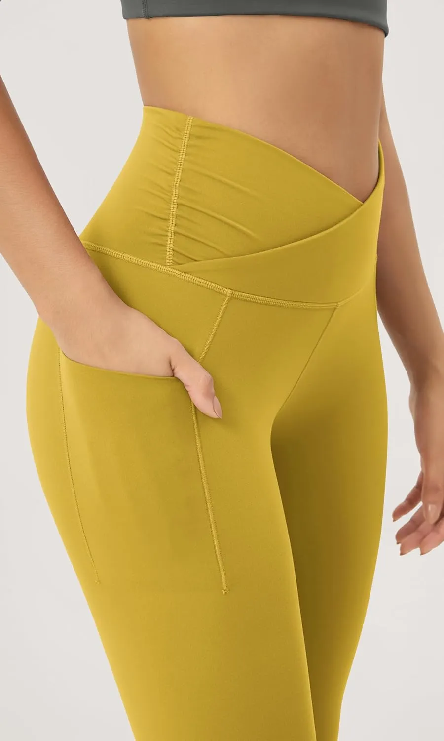 ODODOS Women's Gathered Cross Waist Yoga Leggings with Pockets, 25" / 28" Crossover Workout Yoga Pants