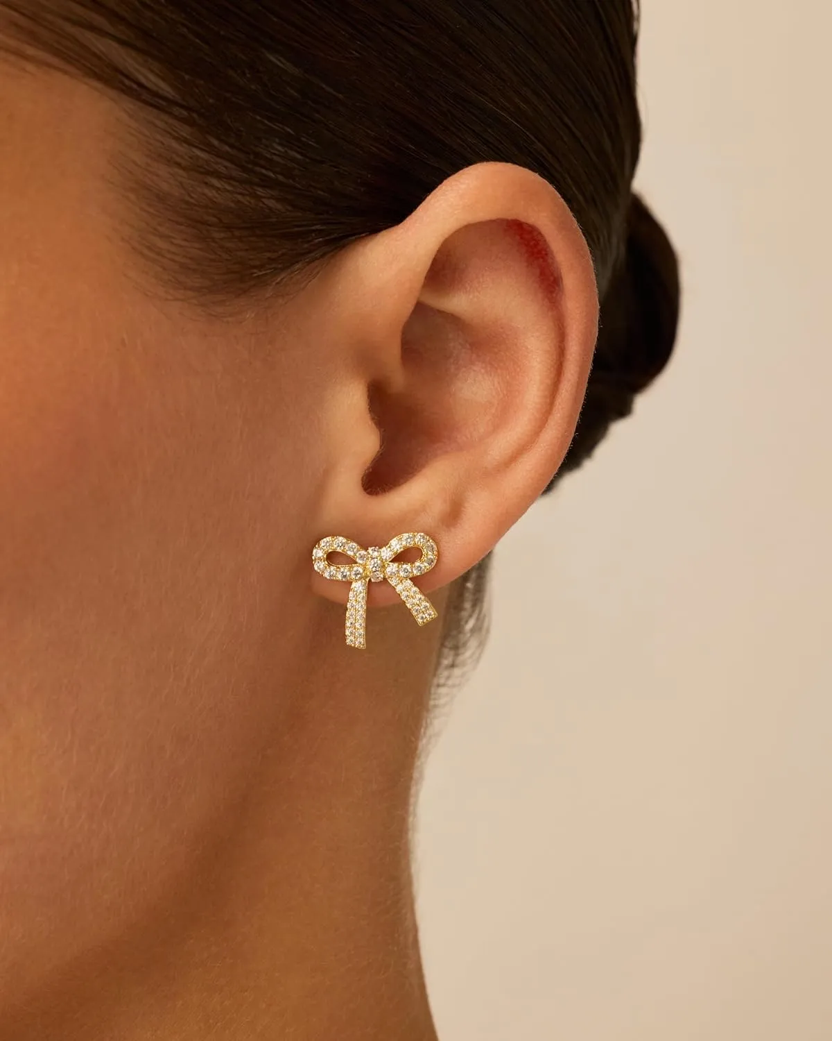 PAVOI 14K Gold Plated Cubic Zirconia Bow Stud Earrings for Women | Coquette Earring Pair