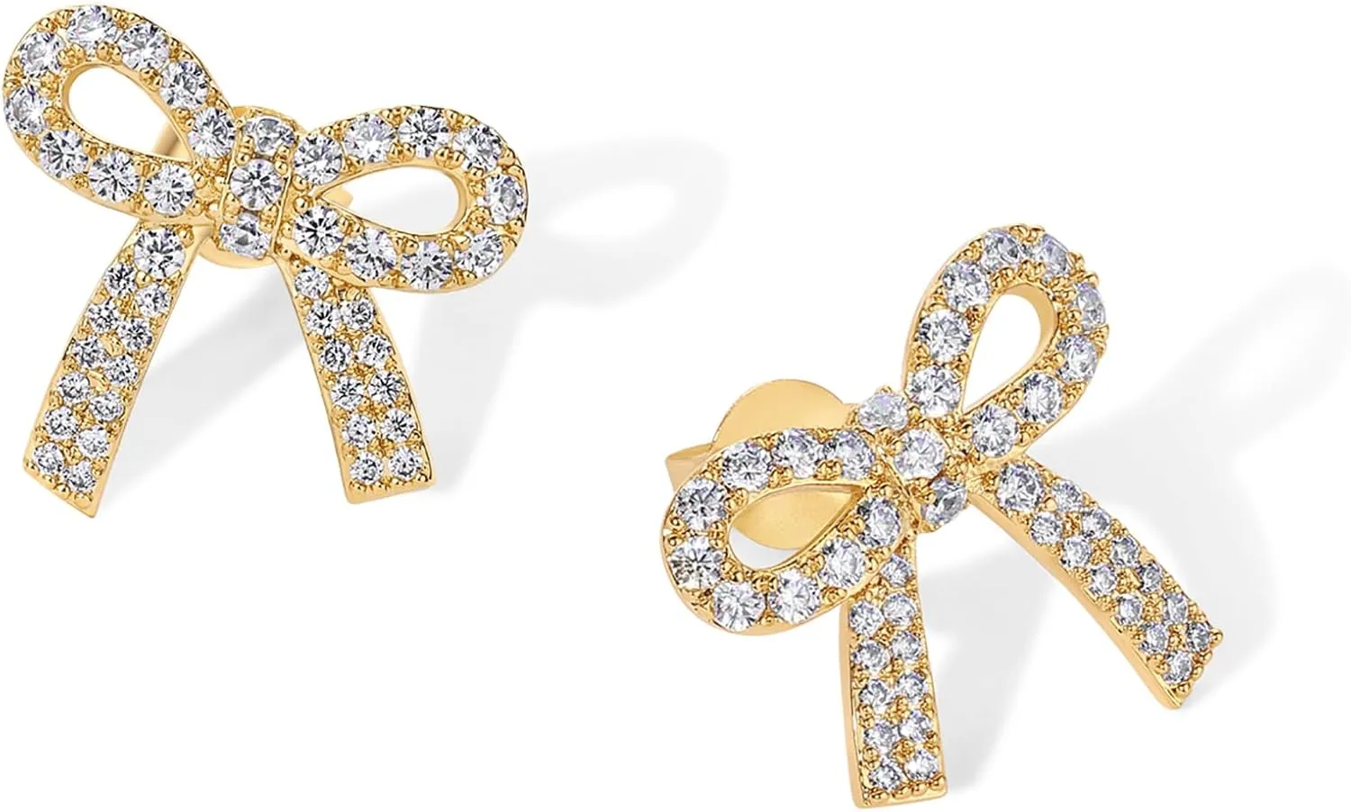 PAVOI 14K Gold Plated Cubic Zirconia Bow Stud Earrings for Women | Coquette Earring Pair
