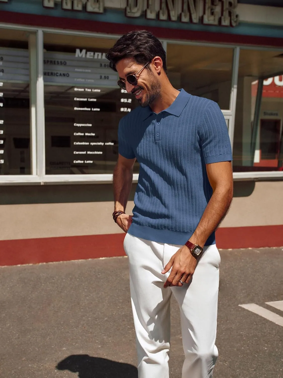 PJ PAUL JONES Mens Knit Polo Shirt Short Sleeve Textured Polo Shirts Casual Summer Collared Polo T Shirt