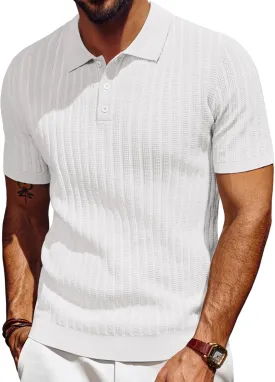 PJ PAUL JONES Mens Knit Polo Shirt Short Sleeve Textured Polo Shirts Casual Summer Collared Polo T Shirt
