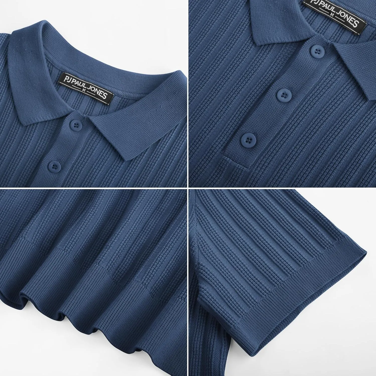 PJ PAUL JONES Mens Knit Polo Shirt Short Sleeve Textured Polo Shirts Casual Summer Collared Polo T Shirt