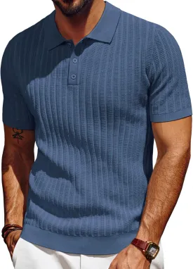 PJ PAUL JONES Mens Knit Polo Shirt Short Sleeve Textured Polo Shirts Casual Summer Collared Polo T Shirt