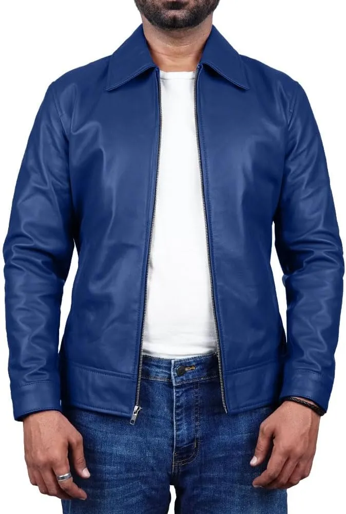 Polo Collar Premium Leather Jacket Men Old School Classic Style Everyday Wear Lambskin Mens Leather Jacket