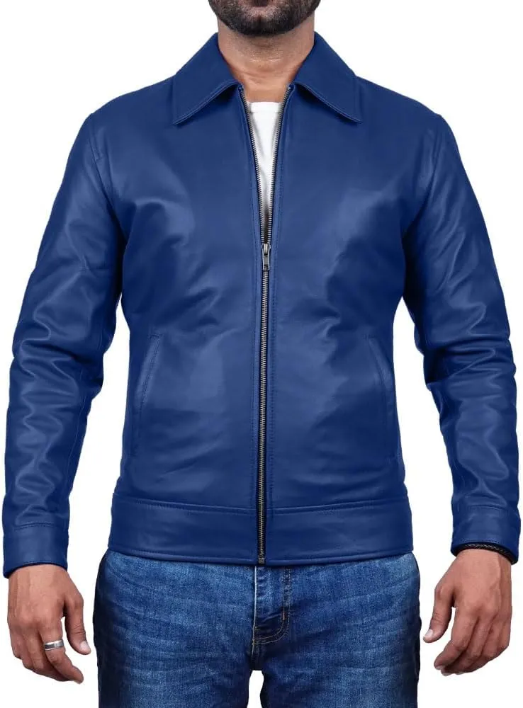 Polo Collar Premium Leather Jacket Men Old School Classic Style Everyday Wear Lambskin Mens Leather Jacket