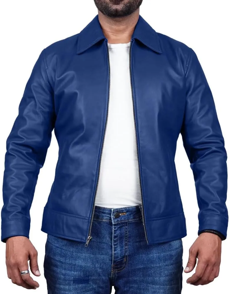 Polo Collar Premium Leather Jacket Men Old School Classic Style Everyday Wear Lambskin Mens Leather Jacket