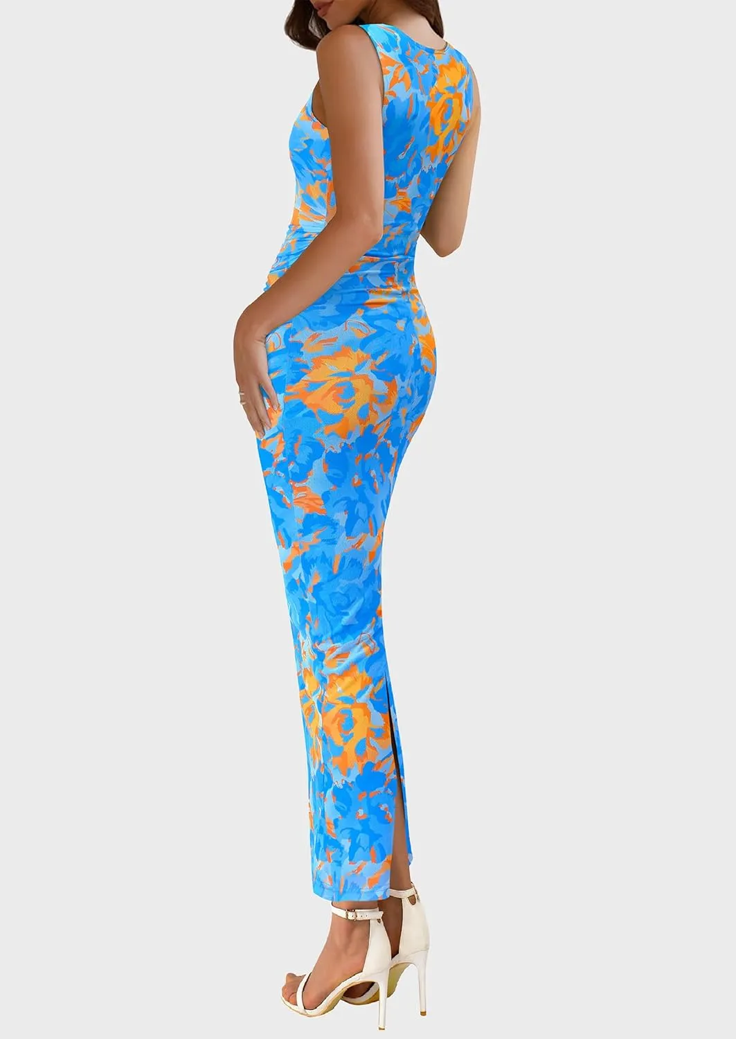 PRETTYGARDEN Wedding Guest Dresses for Women 2025 Summer Spring Floral Bodycon Sleeveless Mesh Maxi Long Dress