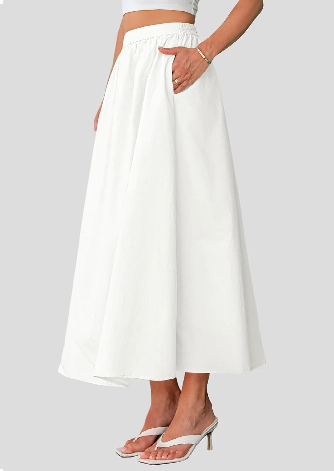 PRETTYGARDEN Women's Maxi Skirts 2025 Summer Trendy Ruffle High Waisted Casual Long Flowy Skirt with Pockets