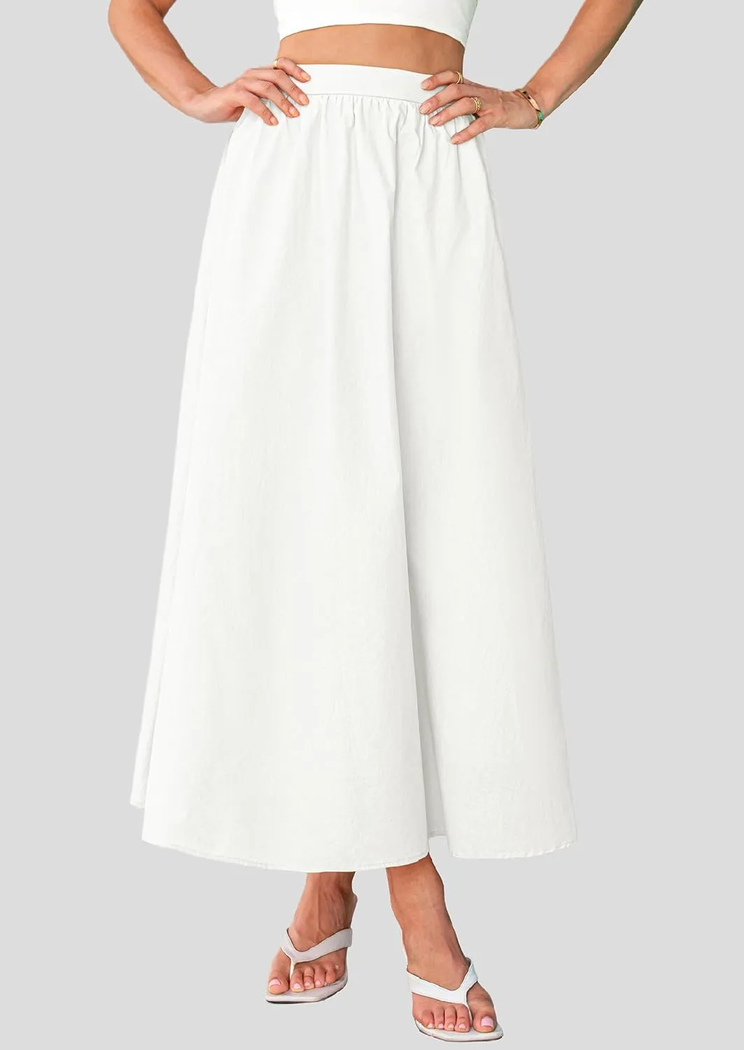 PRETTYGARDEN Women's Maxi Skirts 2025 Summer Trendy Ruffle High Waisted Casual Long Flowy Skirt with Pockets
