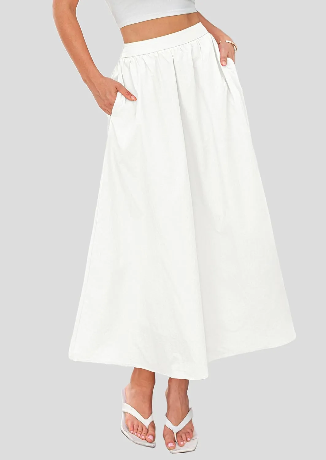 PRETTYGARDEN Women's Maxi Skirts 2025 Summer Trendy Ruffle High Waisted Casual Long Flowy Skirt with Pockets