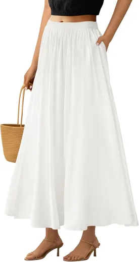 PRETTYGARDEN Women's Maxi Skirts 2025 Summer Trendy Ruffle High Waisted Casual Long Flowy Skirt with Pockets